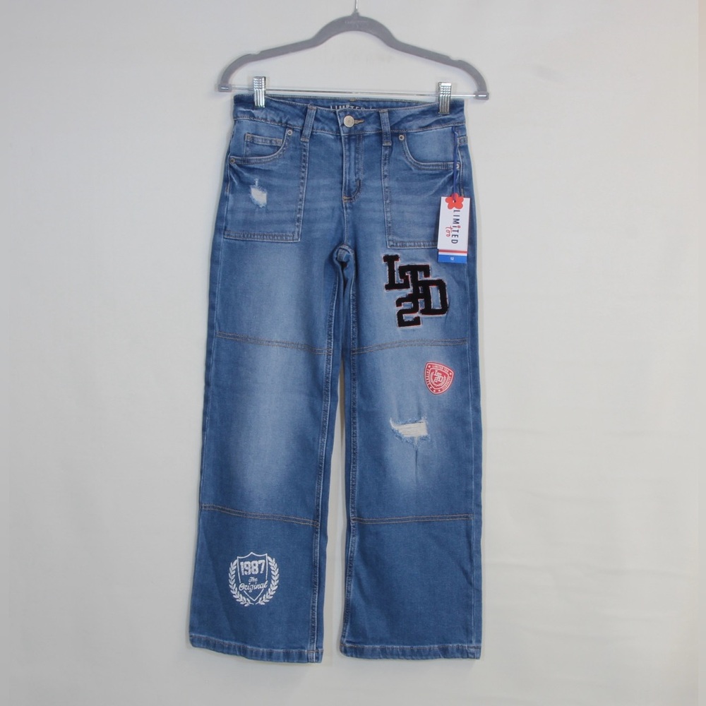 Limited Too Girls Blue Wide Flare LegJeans with Patch Details NWT